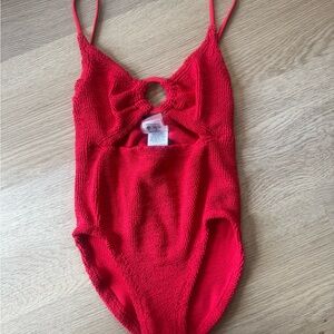 Red Textured One-Piece Swimsuit